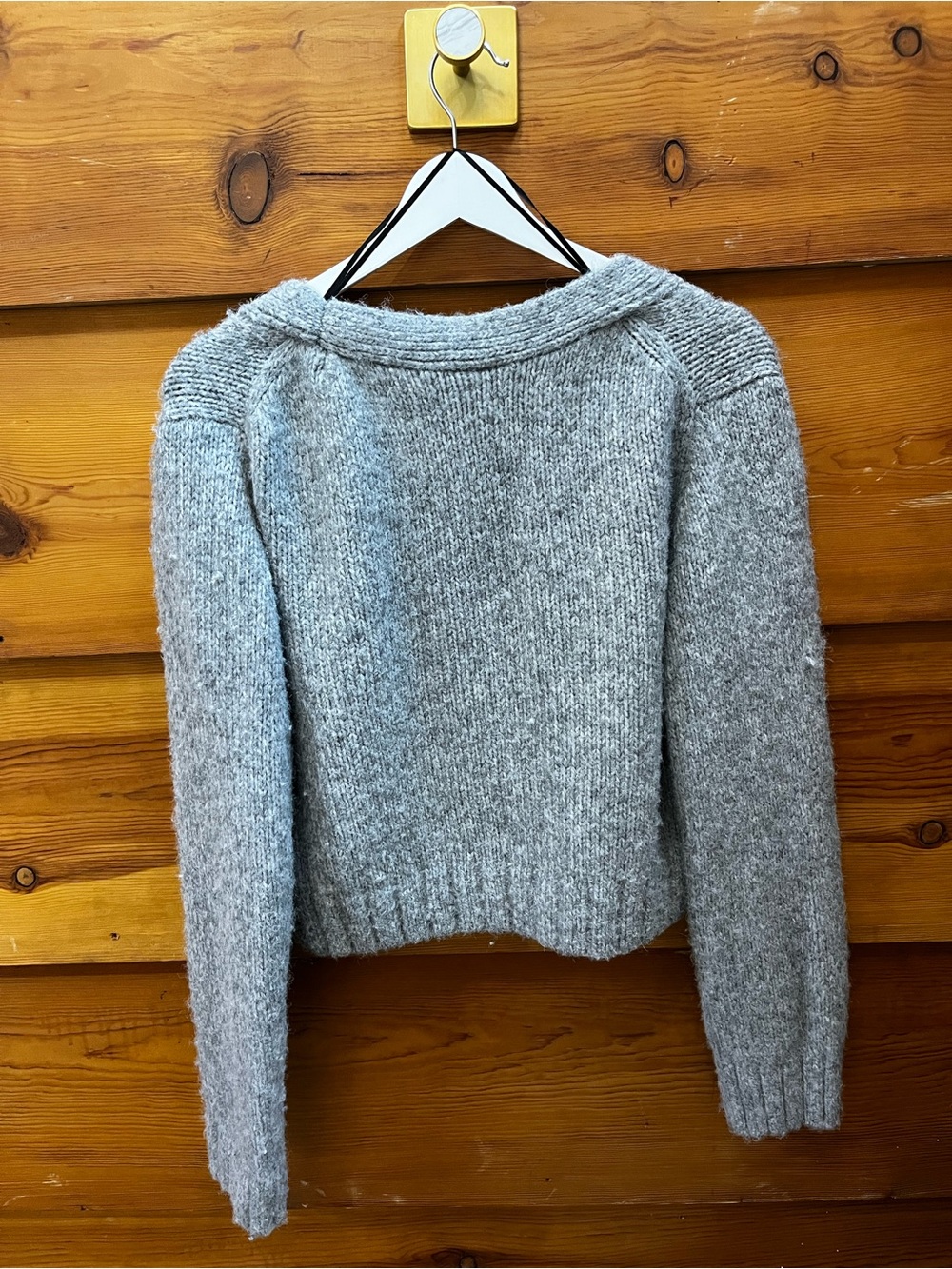 Cozy Gray V-Neck Cropped Button Cardigan Sweater - Picture 3 of 3
